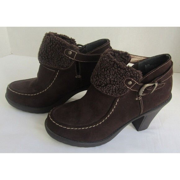 Jellypop Ankle Boots Chocolet Brown Suede Sherpa Trim EUC Womens 9.5 M - Picture 3 of 8